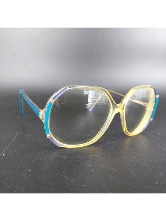 Rainbow Accessories - Vintage Rainbow Eye Glasses 80s Blue Yellow Oversized Butterfly Clear Retro M23
